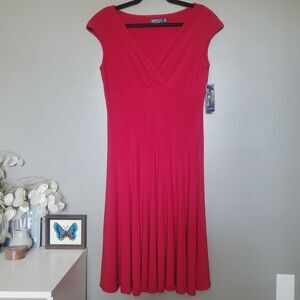 American Living Red Cocktail Dress Size 10 Cap Sleeve Midi Stretchy Party New